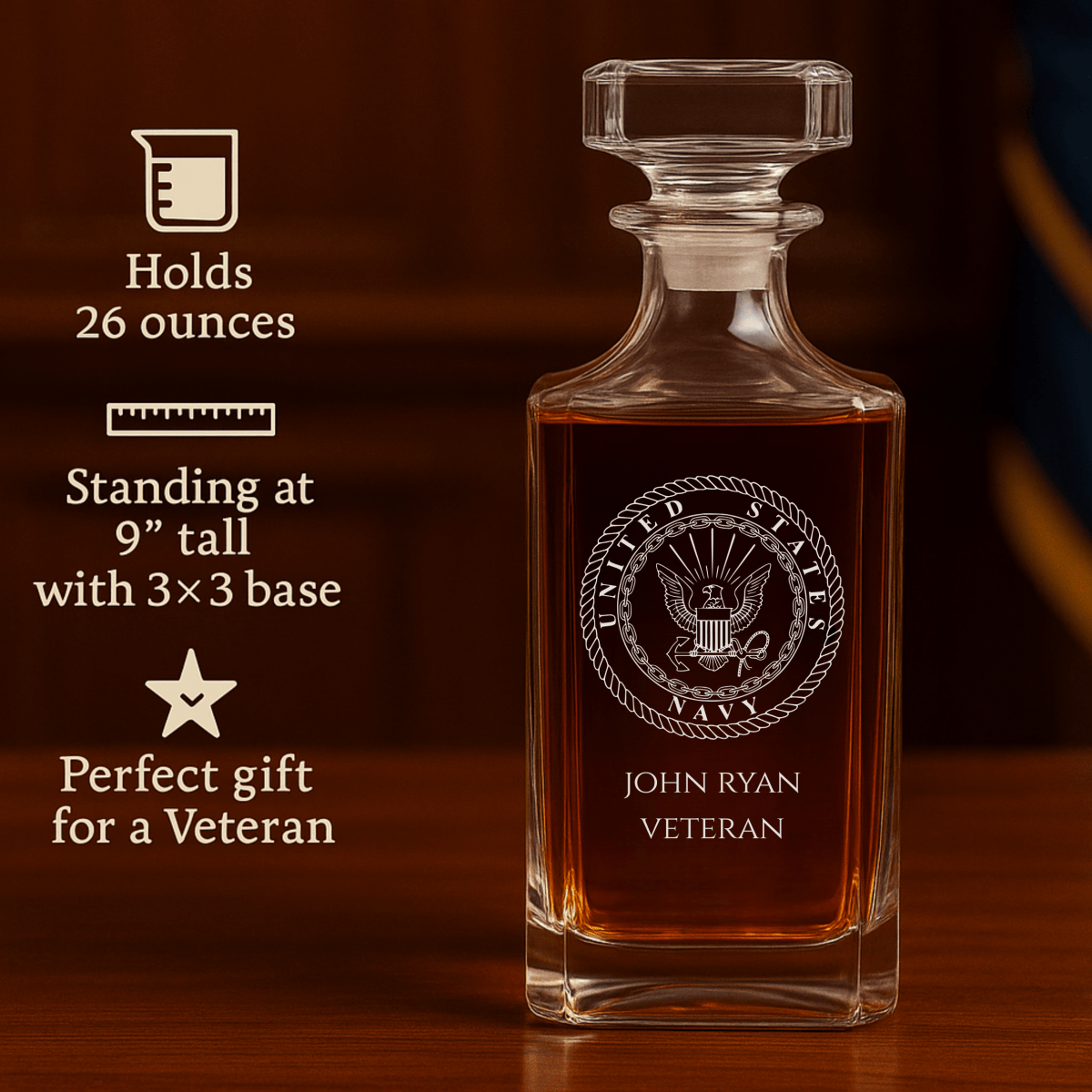 Unique Personalized Navy Retirement Decanter Customized Retirement Gifts for Men by Groovy Guy