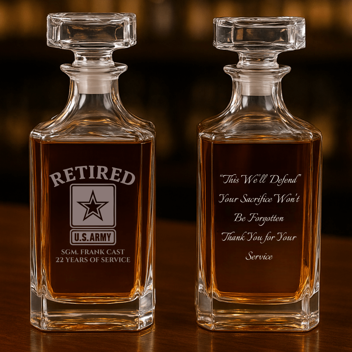 Unique Personalized Army Retirement Decanter Customized Retirement Gifts for Men by Groovy Guy