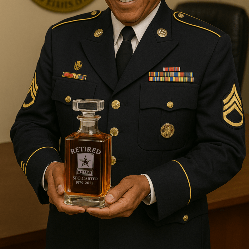 Unique Personalized Army Retirement Decanter Customized Retirement Gifts for Men by Groovy Guy
