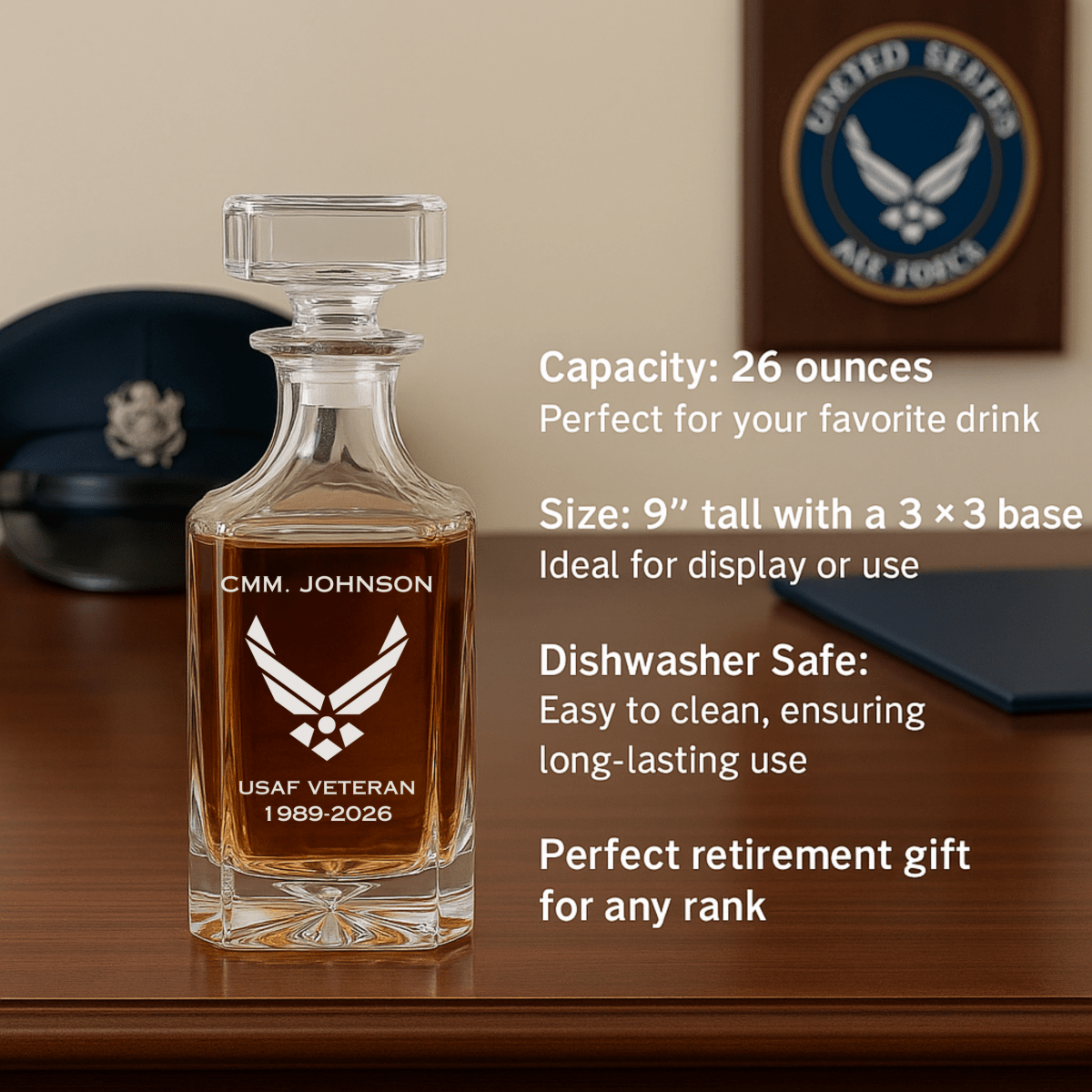 Unique Personalized Airforce Retirement Decanter Customized Retirement Gifts for Men by Groovy Guy