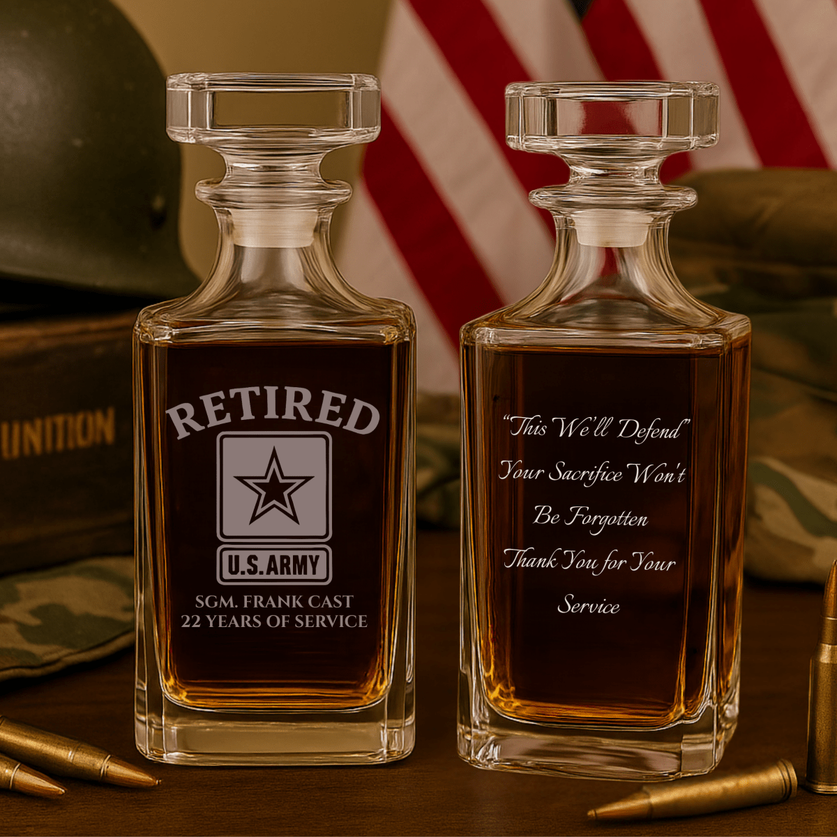Unique Personalized Army Retirement Decanter Customized Retirement Gifts for Men by Groovy Guy