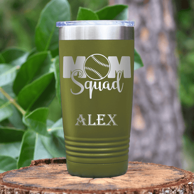 Military Green Baseball Tumbler With Mothers Of The Mound Design