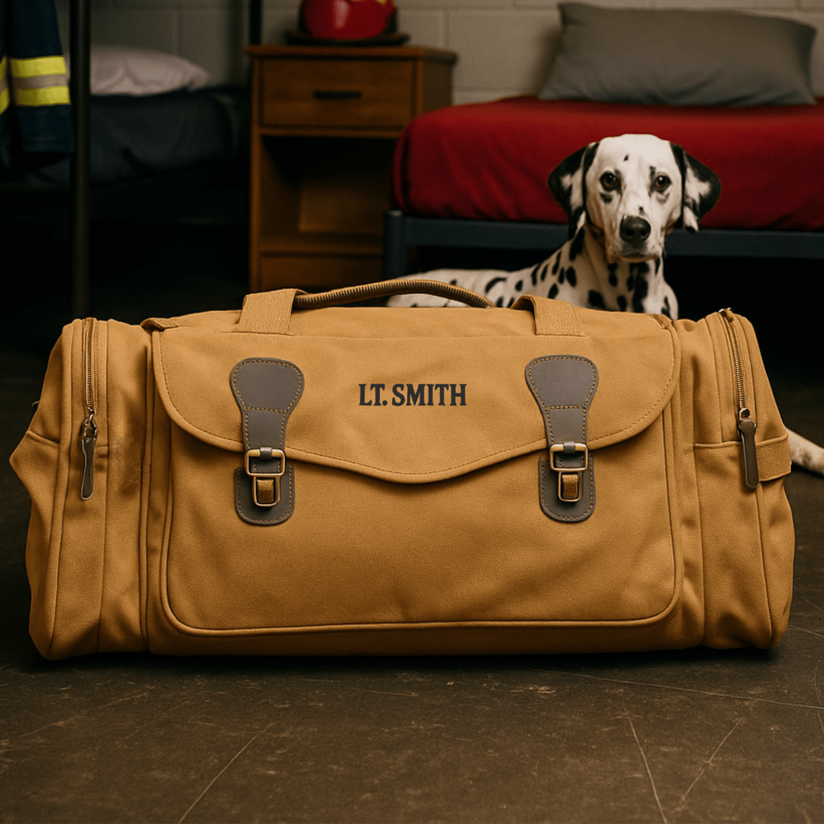 Unique Personalized Personalized Firefighter Station Duffle Customized Duffel Bags Gifts for Men by Groovy Guy