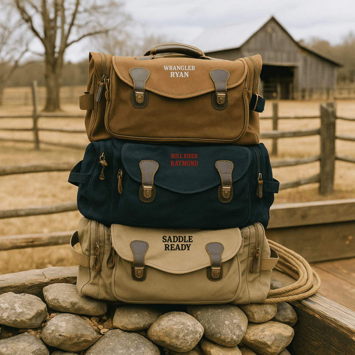 Unique Personalized Rugged Rodeo Duffle Bag Customized Duffel Bags Gifts for Men by Groovy Guy