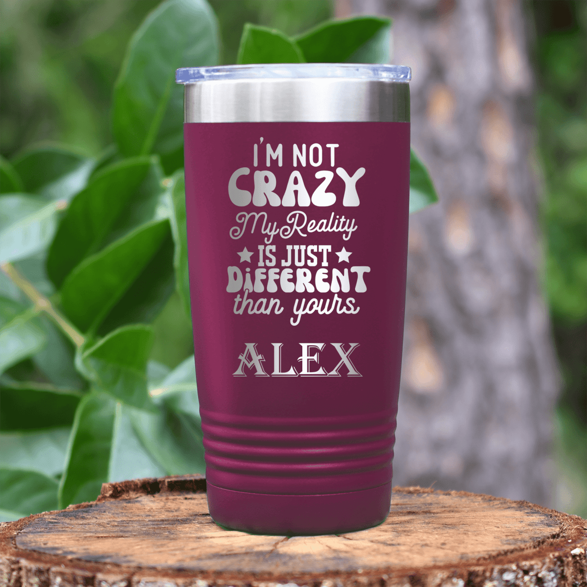 Maroon Funny Tumbler With My Reality Is Different Design