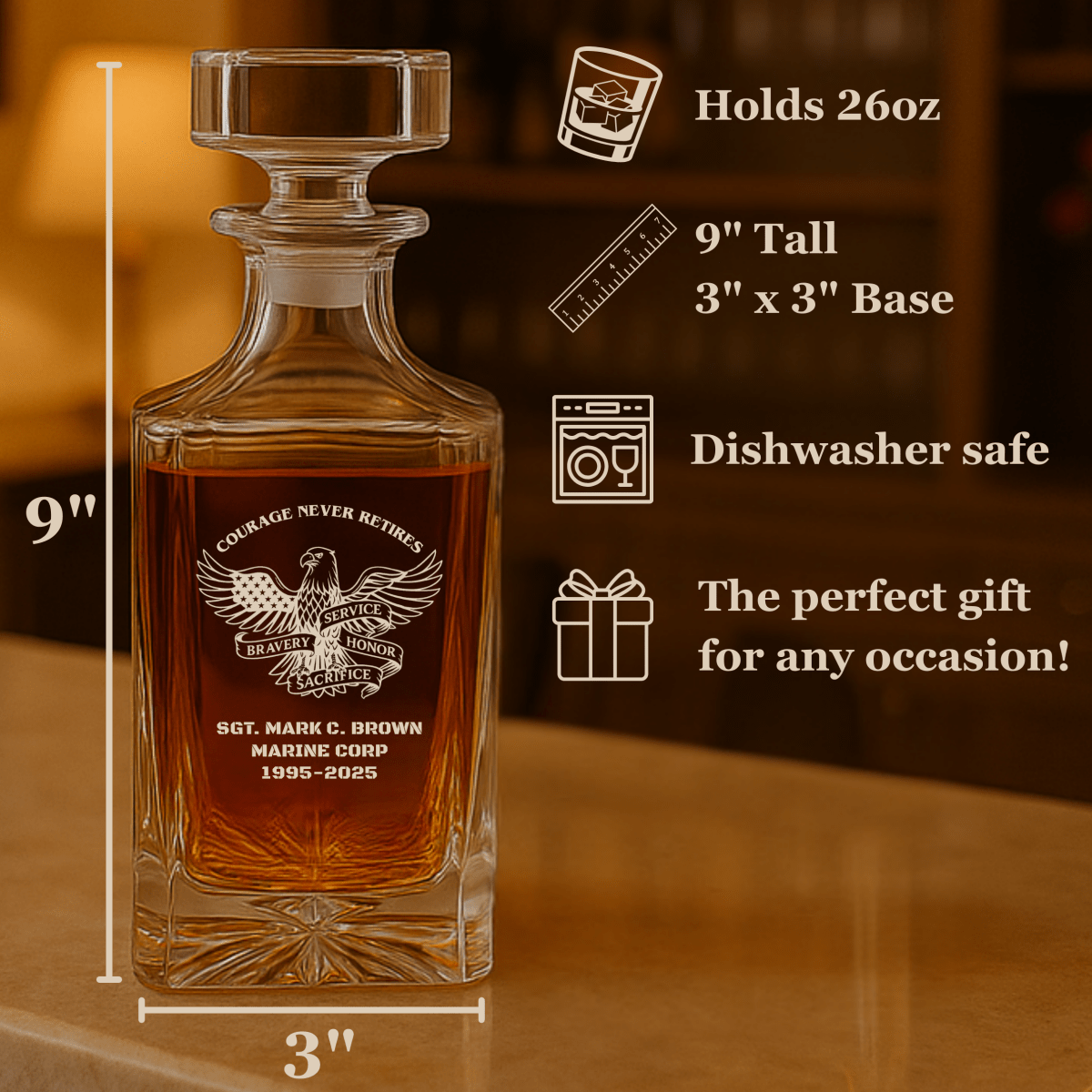 Unique Personalized Military Whiskey Decanter Customized Decanter Set Gifts for Men by Groovy Guy