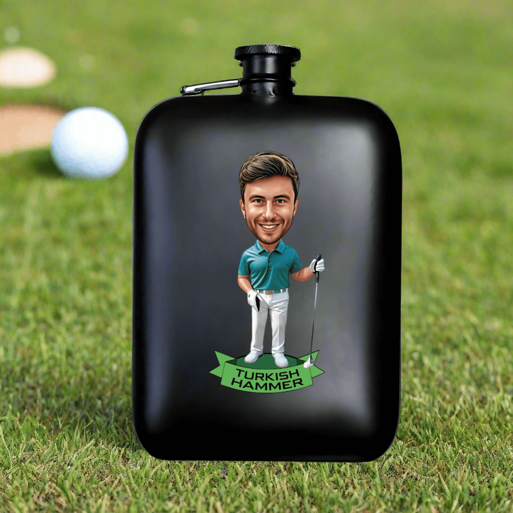 Unique Personalized Fairway Face Flask Customized Flask Gifts for Men by Groovy Guy