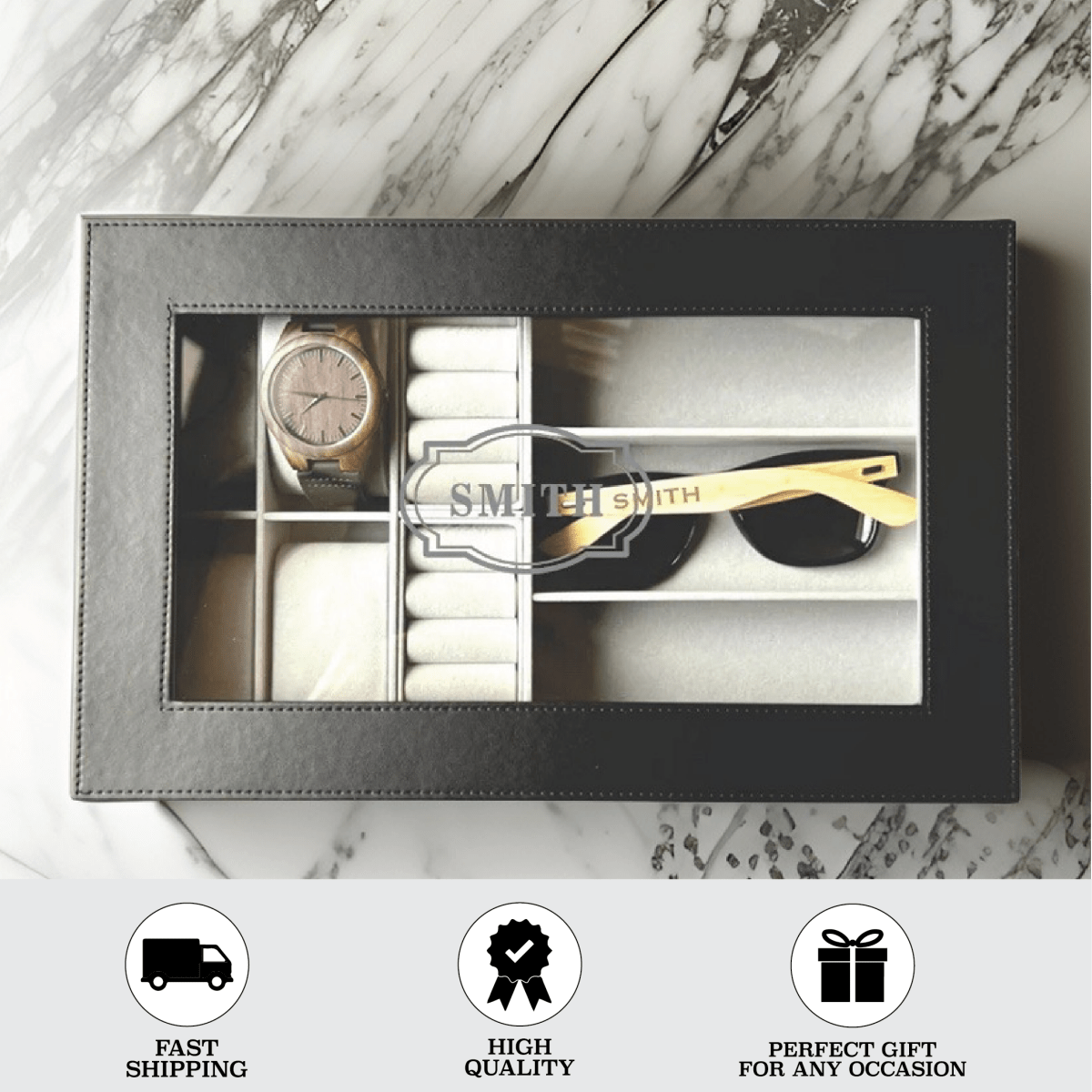 Unique Personalized Personalized Men's Organizer Box Customized Watch Box Gifts for Men by Groovy Guy
