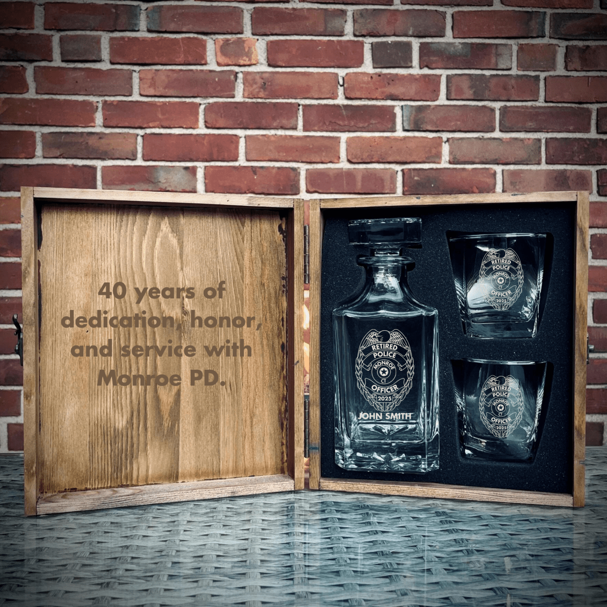 Unique Personalized Police Retirement Decanter Customized Decanter Set Gifts for Men by Groovy Guy