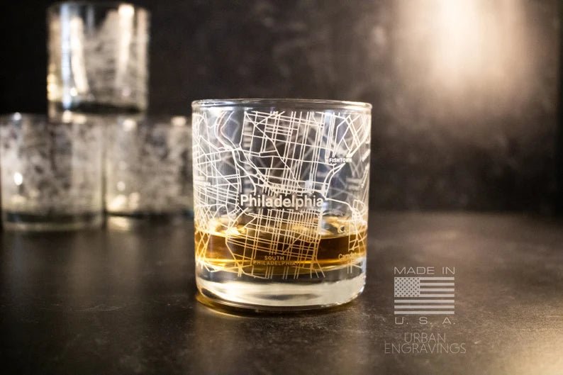 Unique Personalized City Map Rocks Glass Customized Whiskey Glass Gifts for Men by Groovy Guy