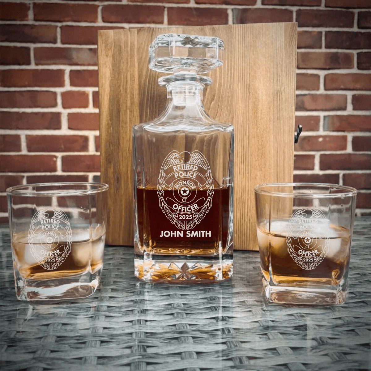 Unique Personalized Police Retirement Decanter Customized Decanter Set Gifts for Men by Groovy Guy