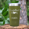 Military Green Basketball Tumbler With Queen Of The Bleachers Design