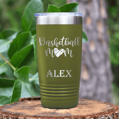 Military Green Basketball Tumbler With Queen Of The Bleachers Design
