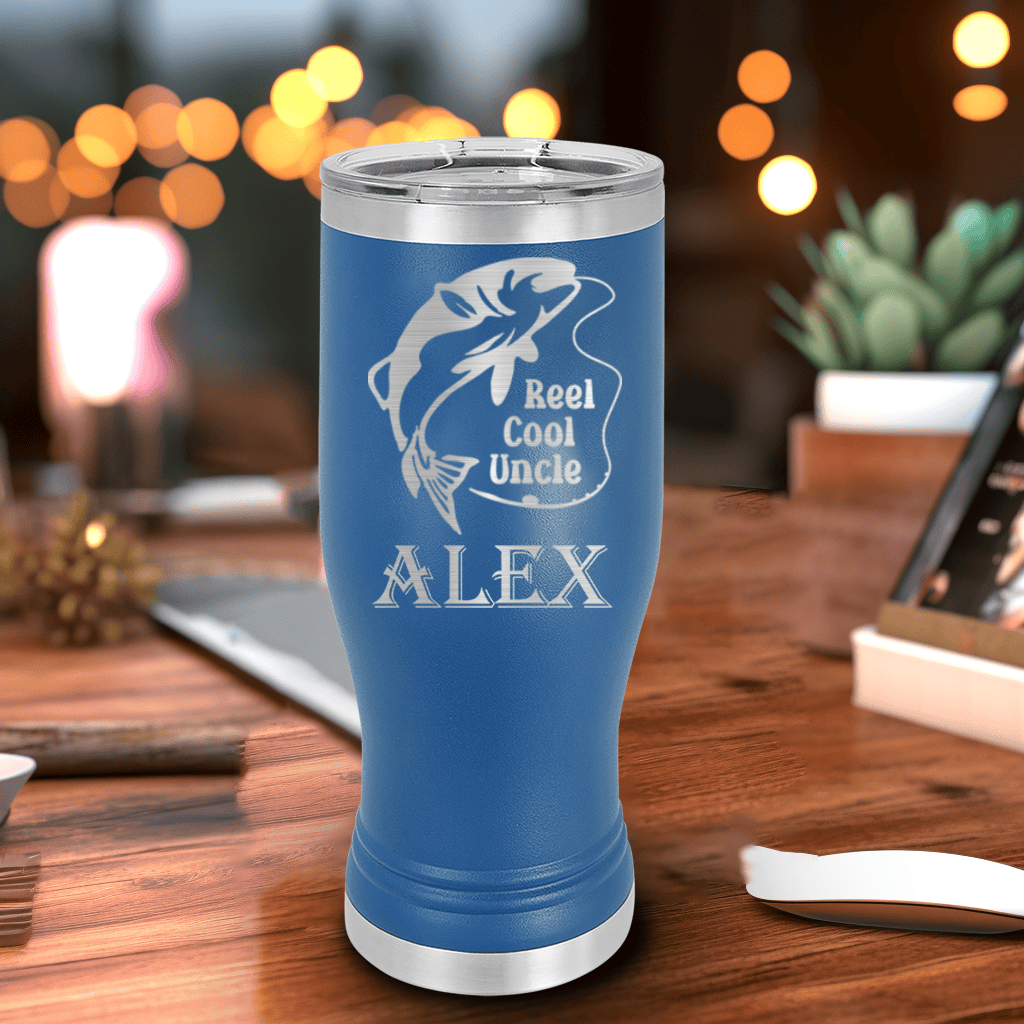 Blue Uncle Travel Mug With Handle With Reel Cool Fishing Uncle Design