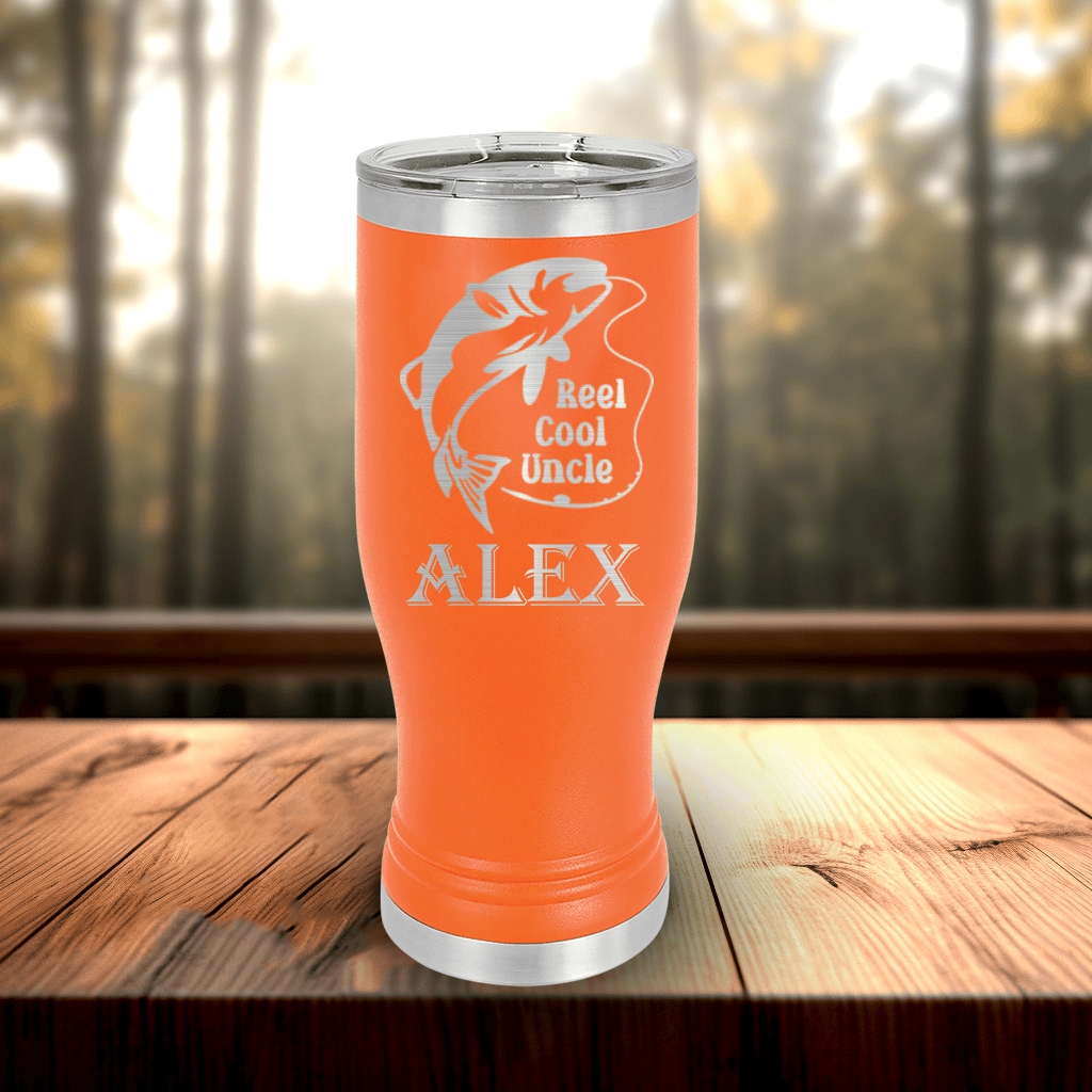 Orange Uncle Travel Mug With Handle With Reel Cool Fishing Uncle Design
