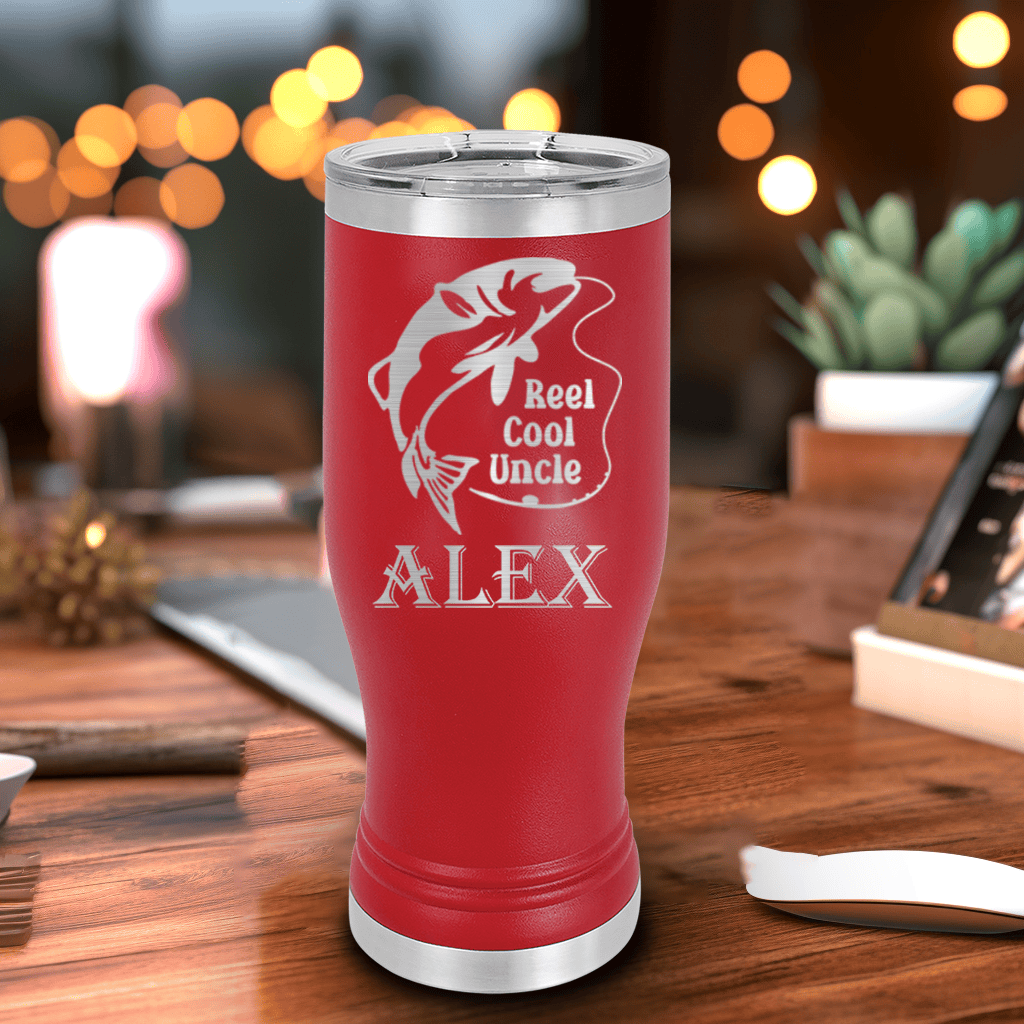Red Uncle Travel Mug With Handle With Reel Cool Fishing Uncle Design