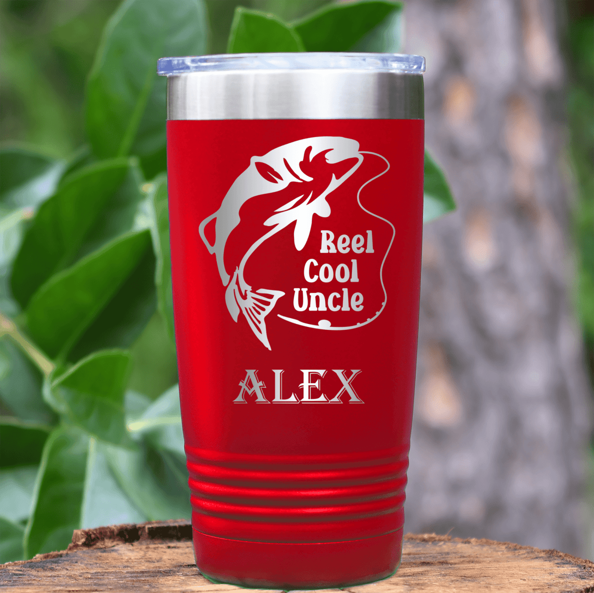 Red Uncle Tumbler With Reel Cool Fishing Uncle Design