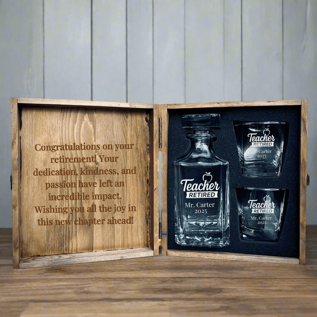 Unique Personalized Teacher Retirement Decanter Set Customized Decanter Set Gifts for Men by Groovy Guy