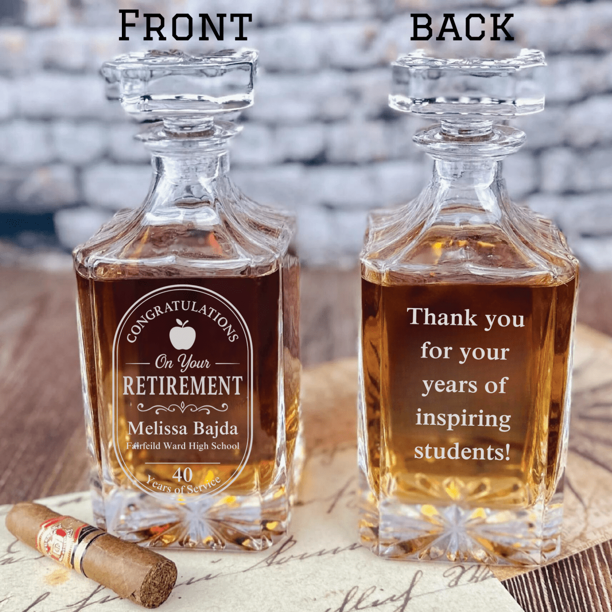 Unique Personalized Teachers Recognition Decanter Customized Retirement Gifts for Men by Groovy Guy