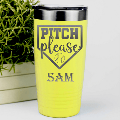 Yellow Baseball Tumbler With Sass From The Mound Design