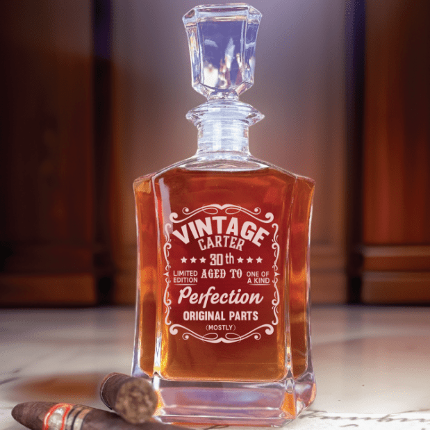 Unique Personalized Vintage Birthday Decanter Customized Birthday Gifts for Men by Groovy Guy