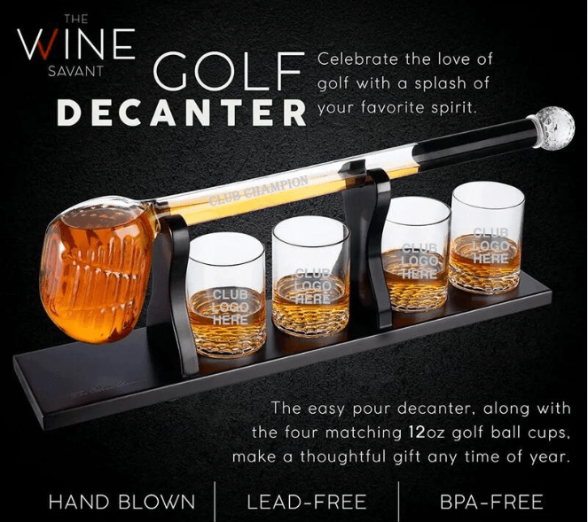 Unique Personalized Golf Tournament Golf Club Decanter Set Customized Decanter Set Gifts for Men by Groovy Guy