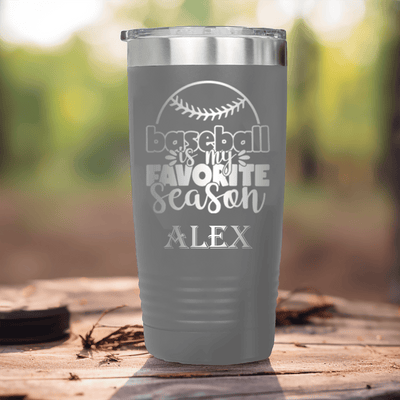Grey Baseball Tumbler With Season Of Home Runs Design