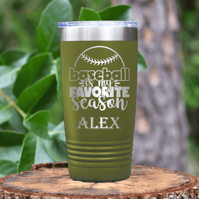 Military Green Baseball Tumbler With Season Of Home Runs Design