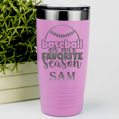 Pink Baseball Tumbler With Season Of Home Runs Design