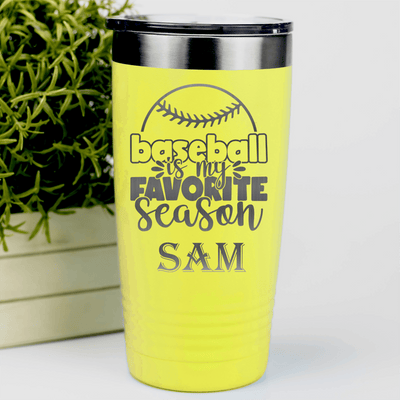 Yellow Baseball Tumbler With Season Of Home Runs Design