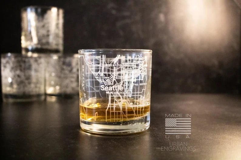 Unique Personalized City Map Rocks Glass Customized Whiskey Glass Gifts for Men by Groovy Guy