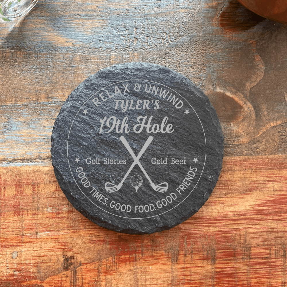 Unique Personalized 19th Hole Coaster - Set of 4 Customized Golf Gifts for Men by Groovy Guy