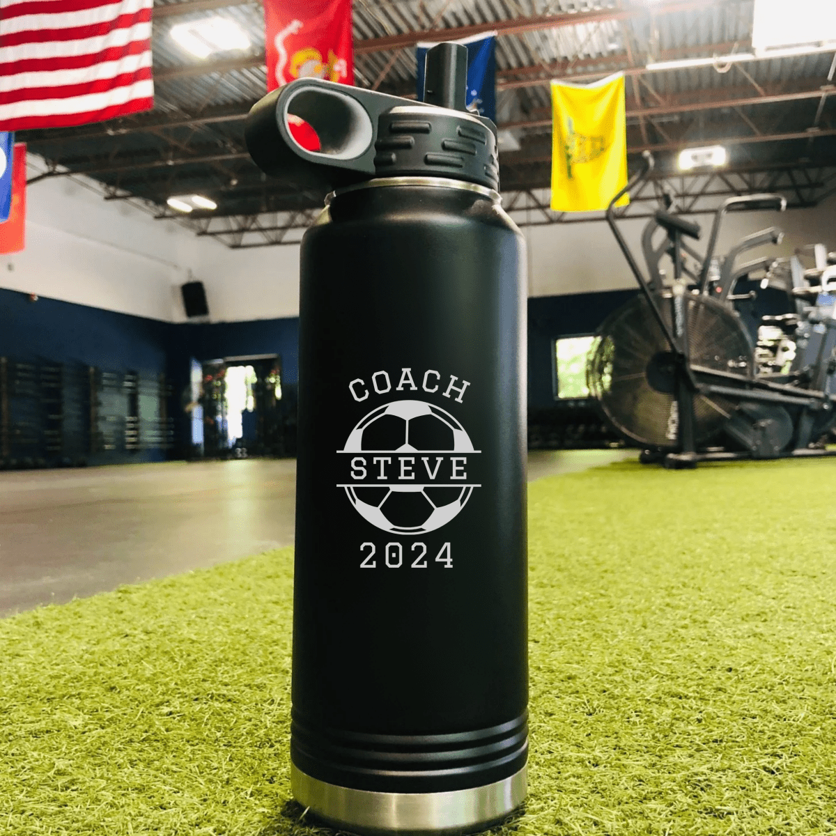 Unique Personalized Soccer Coach Water Bottle Customized Soccer Water Bottles Gifts for Men by Groovy Guy