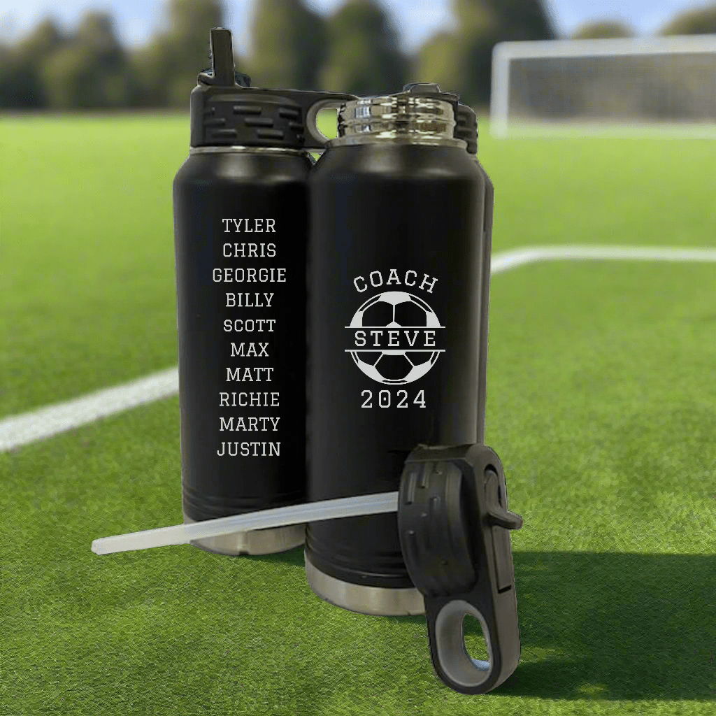 Unique Personalized Soccer Coach Water Bottle Customized Soccer Water Bottles Gifts for Men by Groovy Guy
