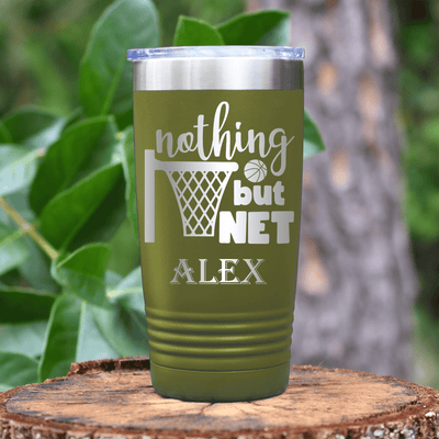Military Green Basketball Tumbler With Swish And Score Design