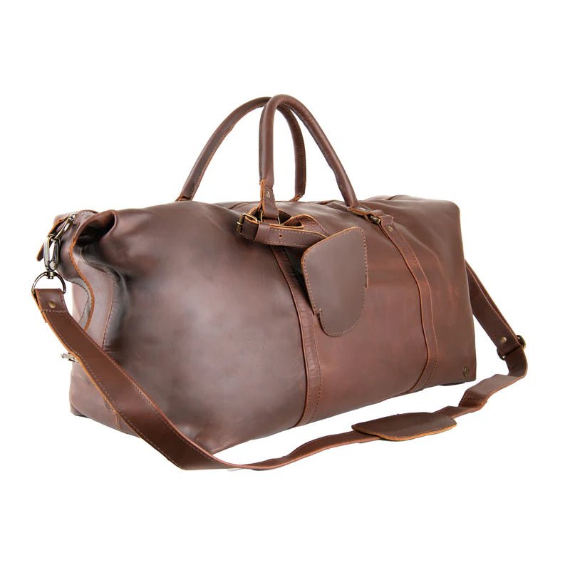 Unique Personalized Vintage Brown Leather Duffle Customized Duffel Bags Gifts for Men by Groovy Guy