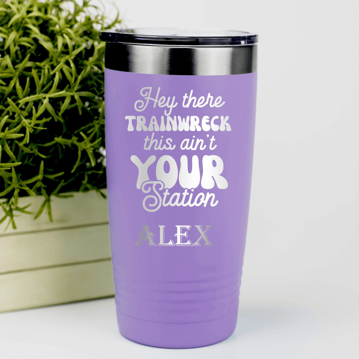 Light Purple Funny Tumbler With Trainwreck Station Design