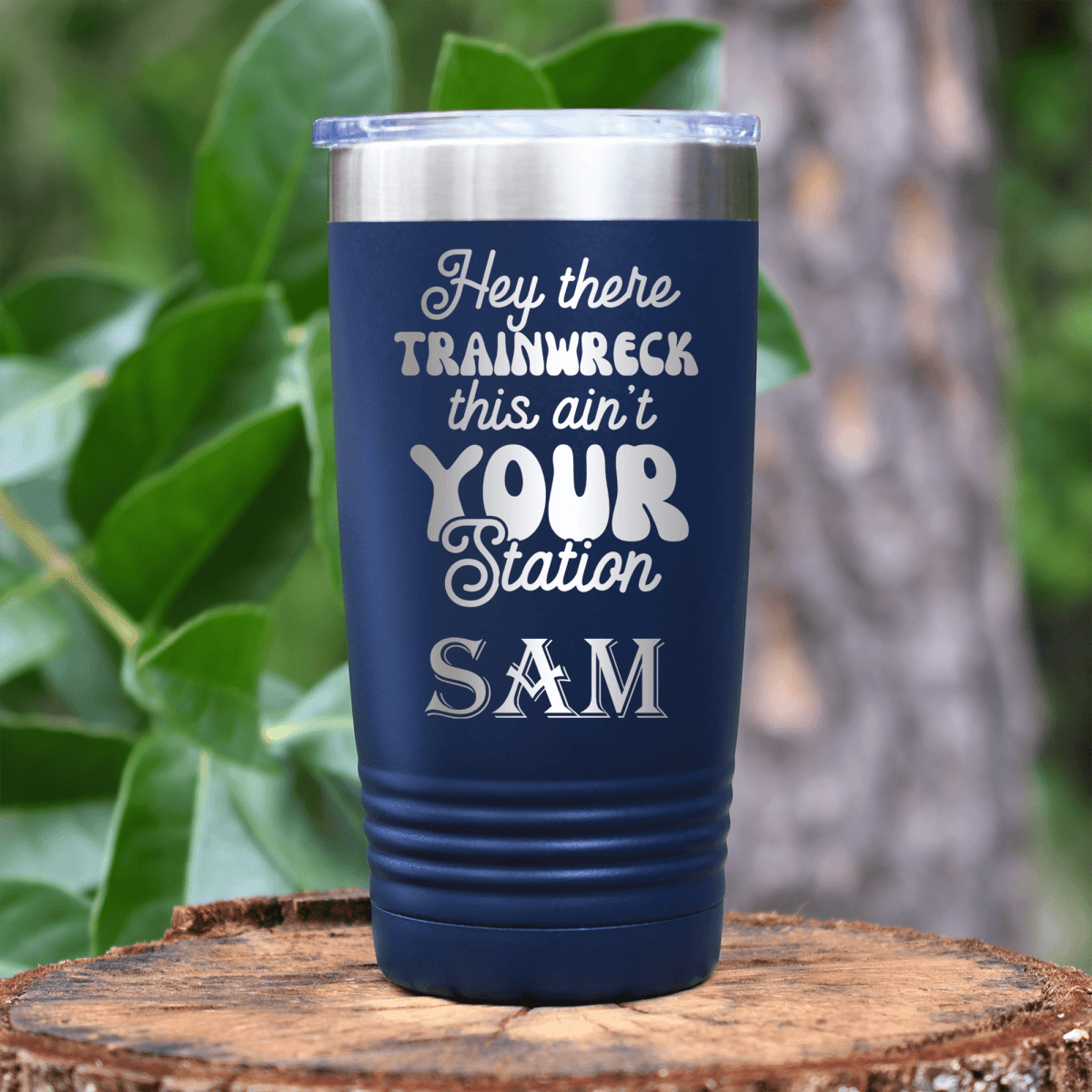 Navy Funny Tumbler With Trainwreck Station Design