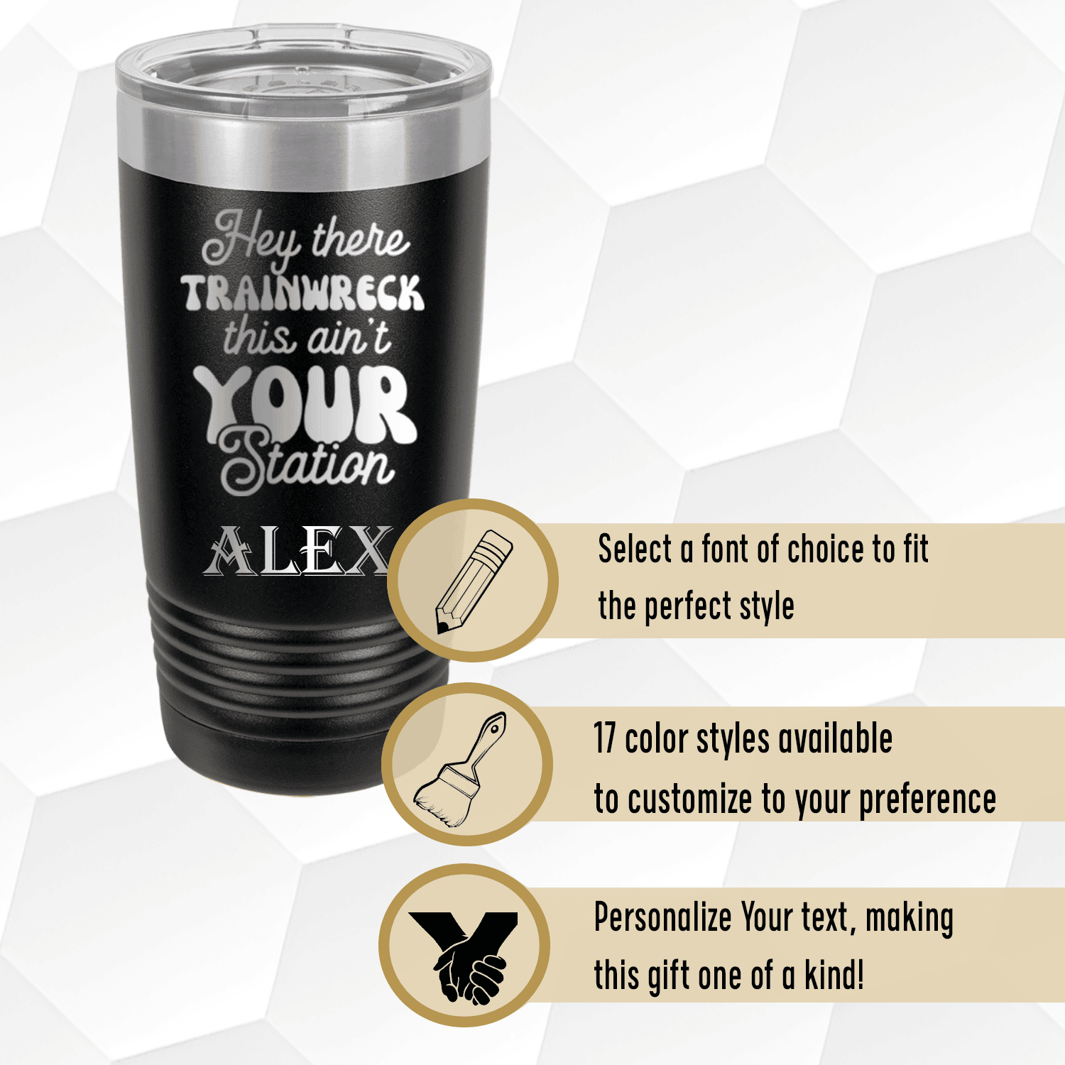 Unique Personalized Trainwreck Station Tumbler Customized Funny Tumblers Gifts for Men by Groovy Guy
