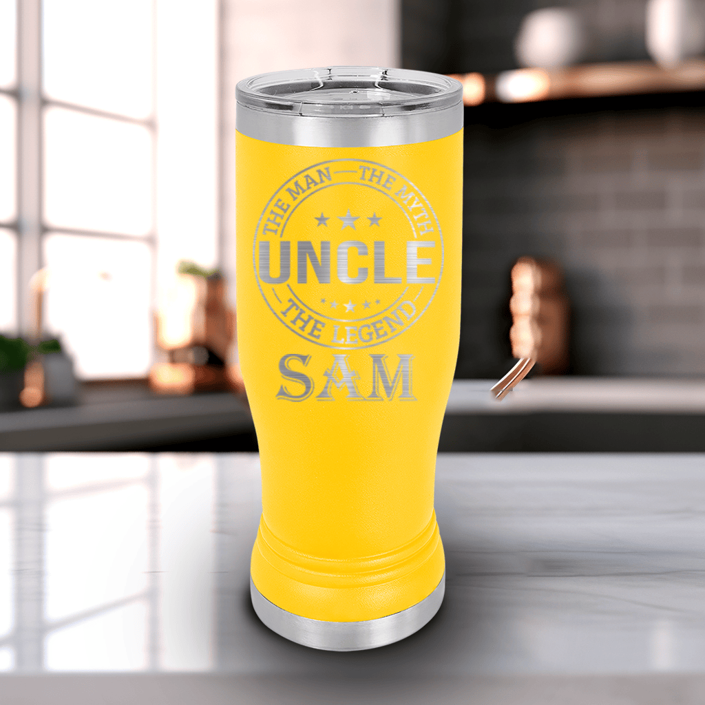 Yellow Uncle Travel Mug With Handle With Uncle Legend Design