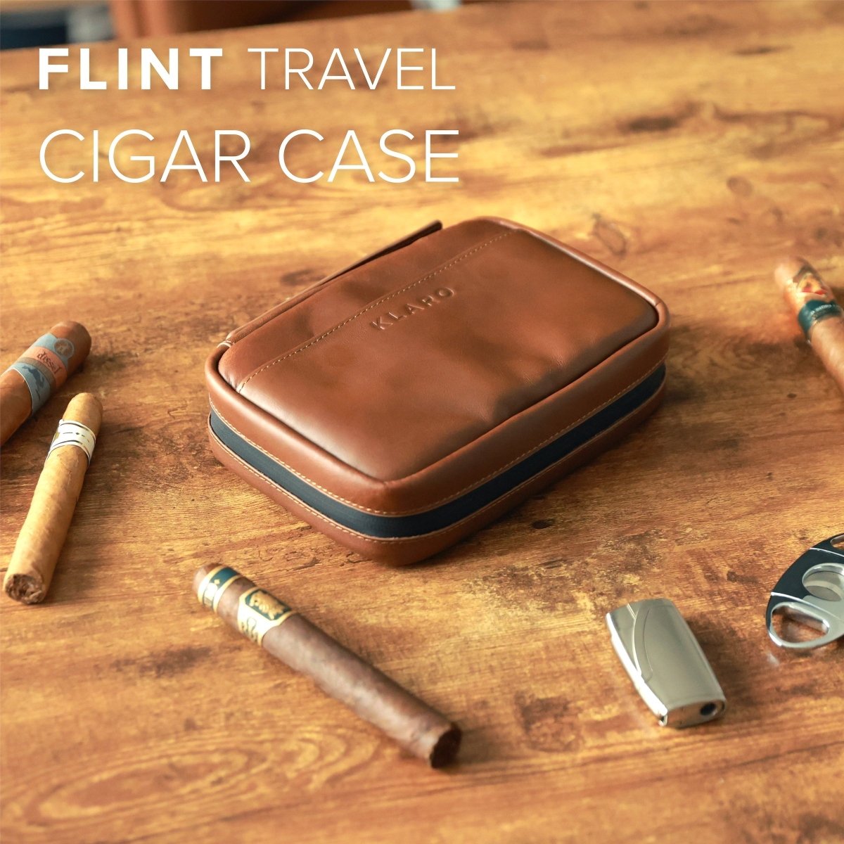 Unique Personalized Flint Travel Leather Cigar Case Customized humidor accessory Gifts for Men by Groovy Guy