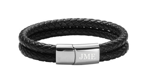 Unique Personalized Black Leather Mens Bracelet Customized Bracelet Gifts for Men by Groovy Guy