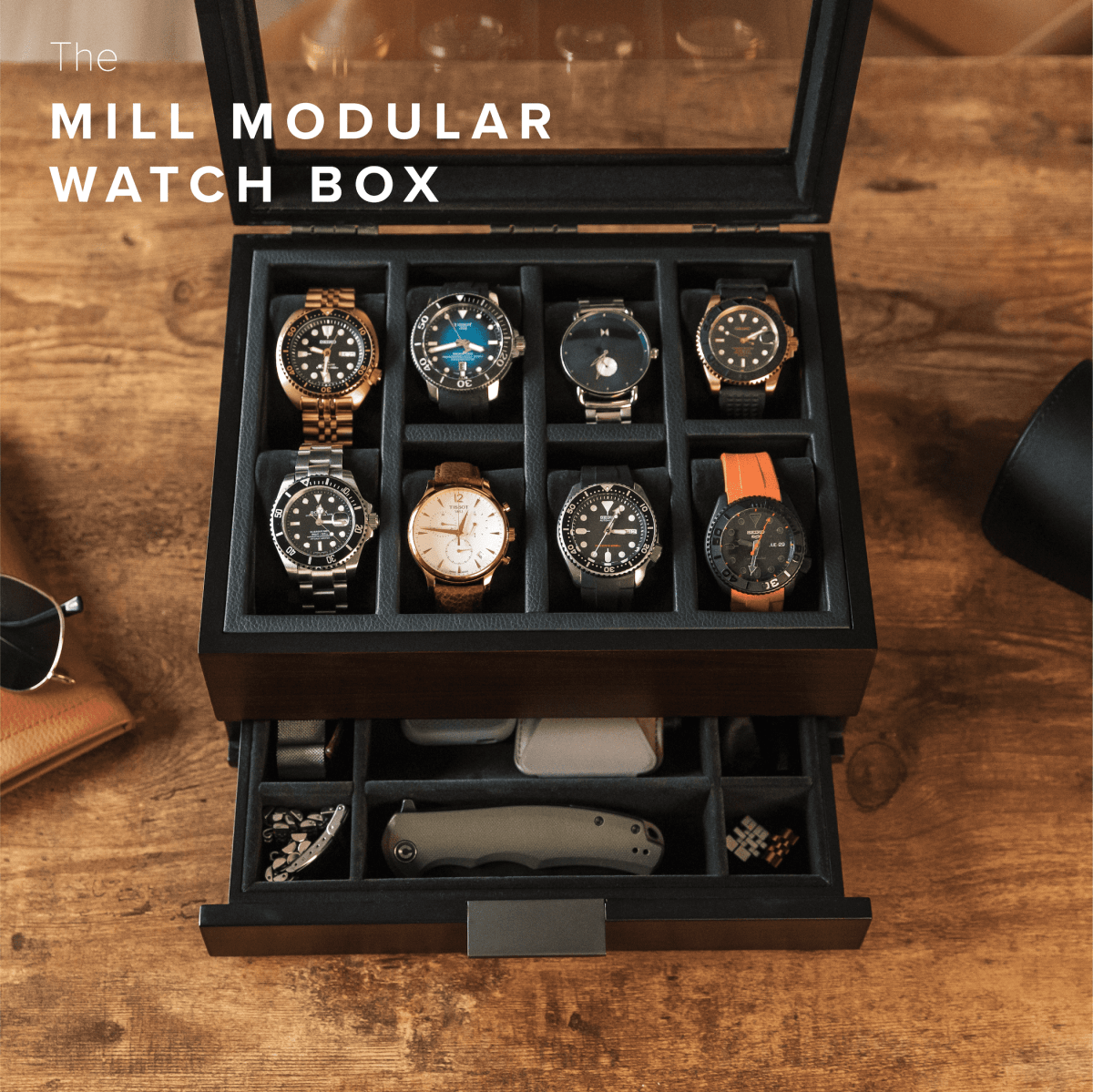 Unique Personalized Mill Modular Watch Box - 8 Slot Customized watch box Gifts for Men by Groovy Guy