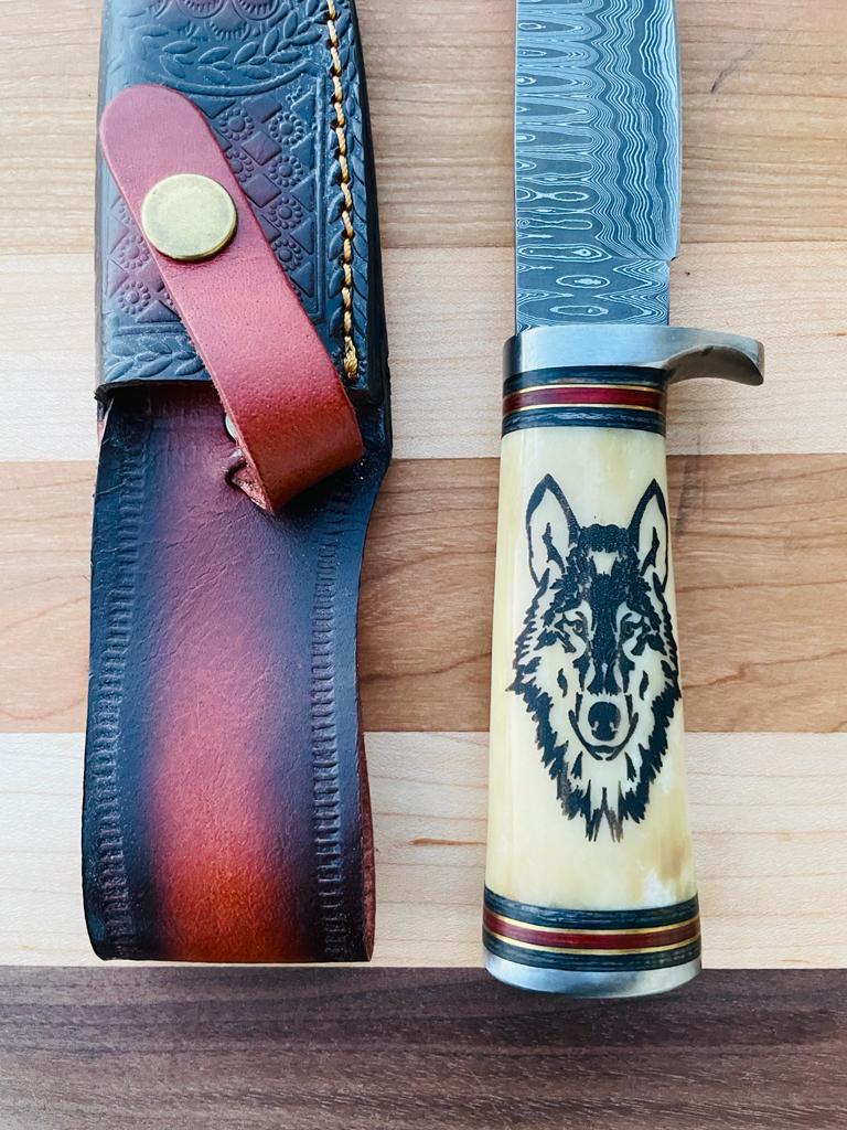 Unique Personalized Wilderness Howl Damascus Steel Knife Customized Damascus Knife Gifts for Men by Groovy Guy