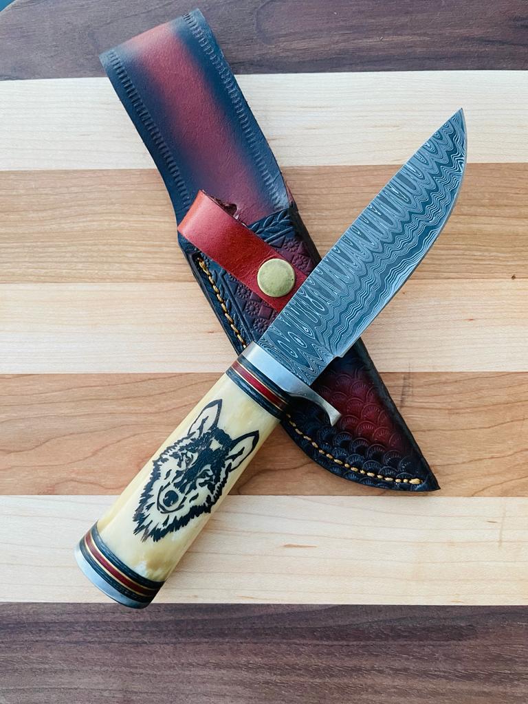Unique Personalized Wilderness Howl Damascus Steel Knife Customized Damascus Knife Gifts for Men by Groovy Guy