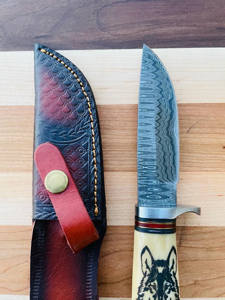 Unique Personalized Wilderness Howl Damascus Steel Knife Customized Damascus Knife Gifts for Men by Groovy Guy