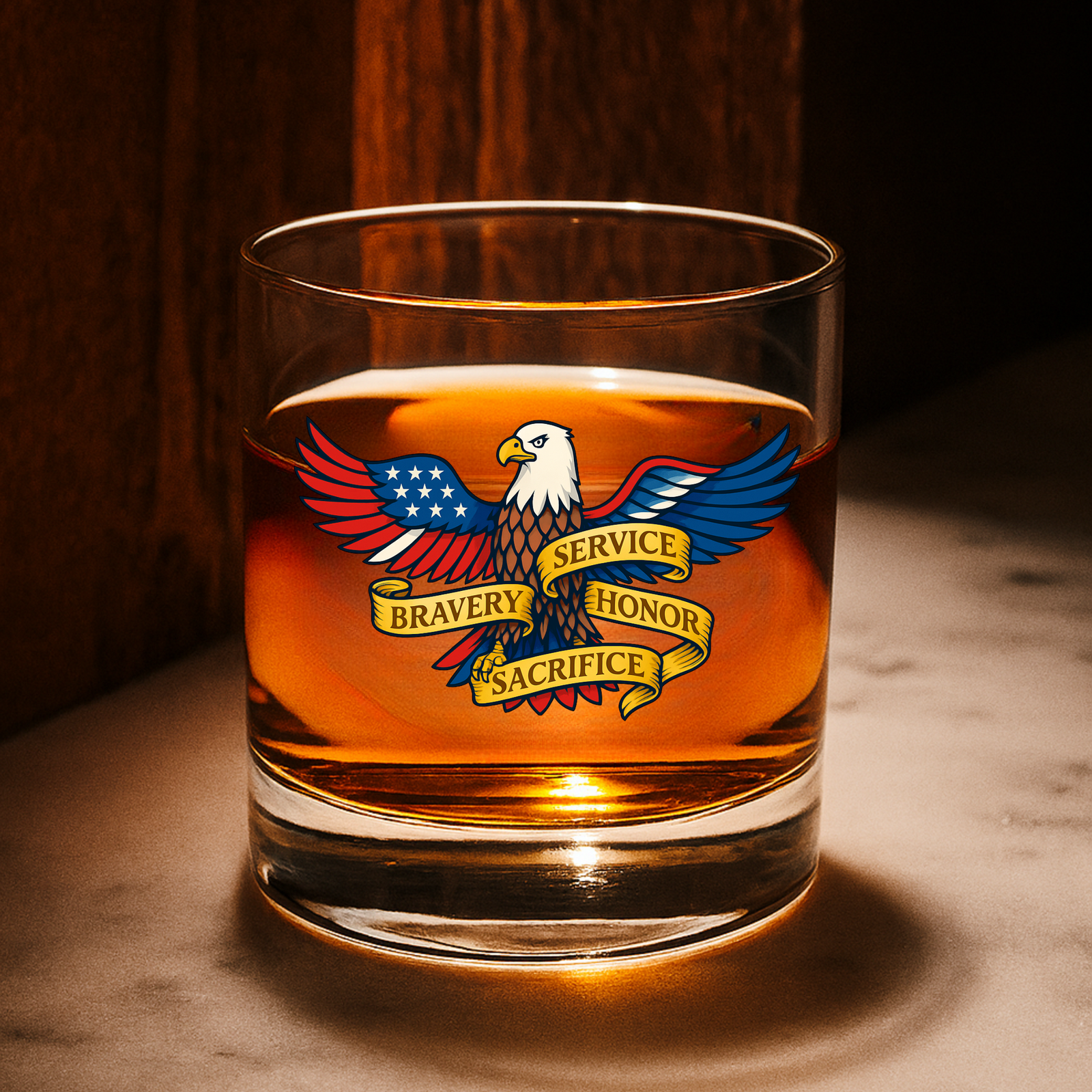 USA Bravery Rocks Glass