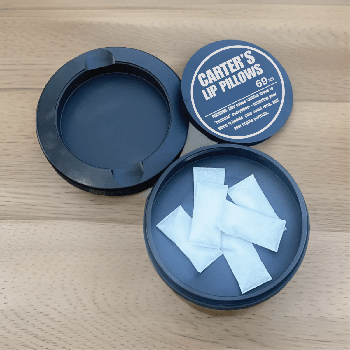 Custom Pillow Puck pouch can designed to fit ZYN tin with funny engraving