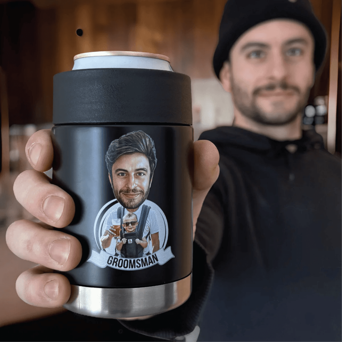 Unique Personalized Thermal Caricature Koozie Customized Gifts for Men by Groovy Guy