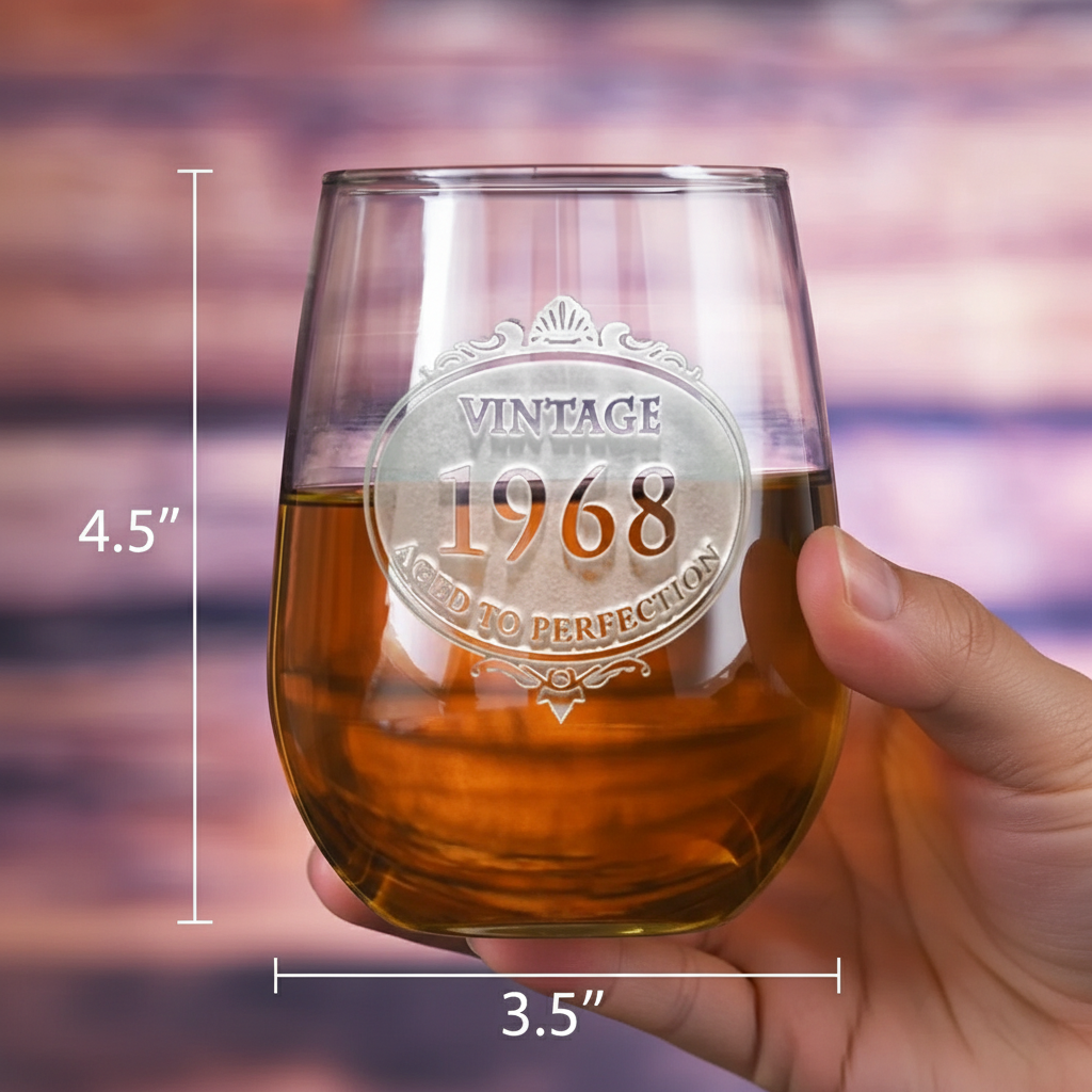 Engraved Vintage Year Stemless Wine Glass